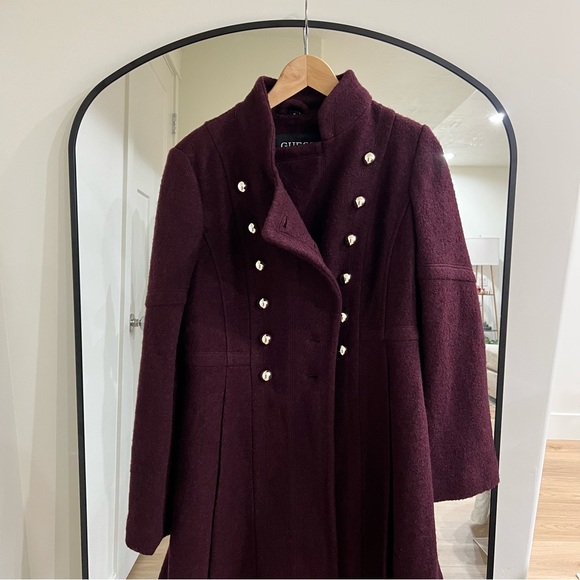 Guess double breasted military inspired 2024 fit and flare coat wool peacoat - Picture 2 of 14